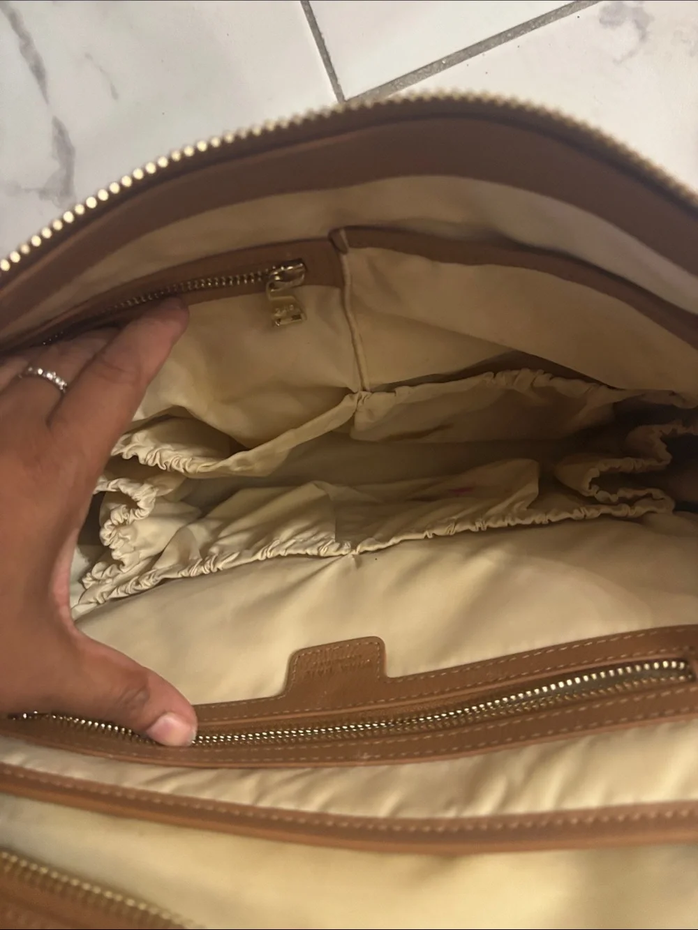 Mina Baie Cognac Leather Baby Backpack Diaper Bag